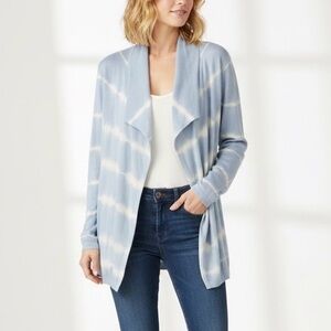 CALVIN KLEIN Light Blue White Tie Dye Stripe Longline Cardigan Sweater Top XL